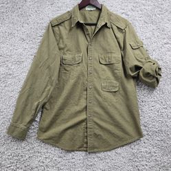 American Eagle Men Utility Shirt Size Large Green Roll Tab Military Y2K Army 