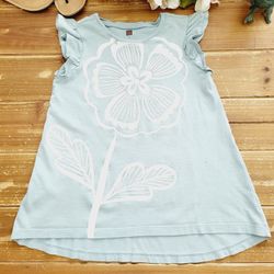 SIZE 7 GIRLS GRAYISH SKY BLUE HIGH LOW FLORAL KNIT LONG TUNIC