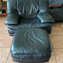 Real Leather  So Sofa  With Ottoman 