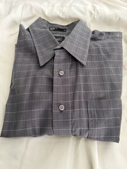 Men's Gray Windowpane Button-Up Dress Shirt