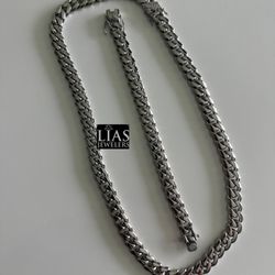 New 18k White Gold Filled Cuban Link Chain And Bracelet 