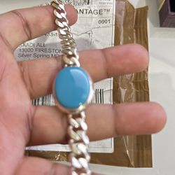 Turquoise 40 Carat Cuban Chain Bracelet, 925 Sterling Silver Cabochon Men's Jewelry Birthstone. Cuban bracelet. Firoza bracelet 