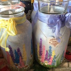 HAND PAINTED QUART & PINT JARS.
