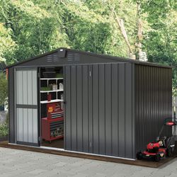 10 Ft. X 8 Ft. Outdoor Metal Garden Shed / Tool Storage w/ Lockable Door [NEW IN BOX] **Retails for $500  ^Assembly Required^ 