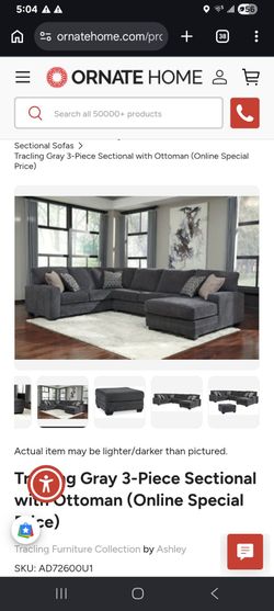Ashley Furniture 3 Piece Gray Sectional Couch