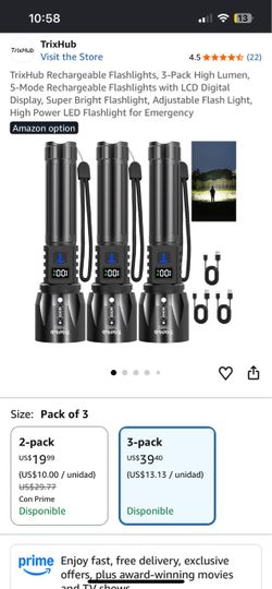 TrixHub Rechargeable LED Flashlights 3-Pack