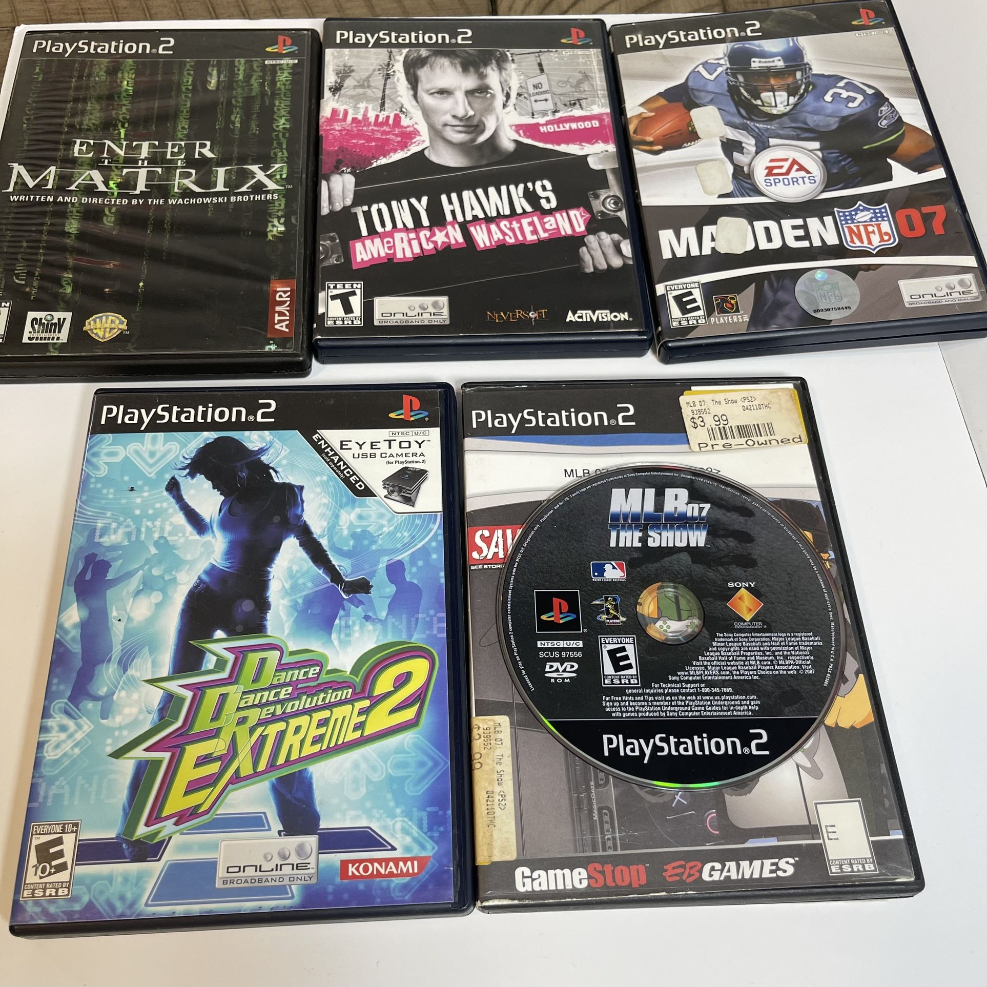 PS2 game bundle: MLB 07, DDR Extreme, Madden 07, Enter the Matrix & Tony Hawk