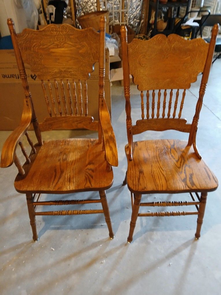 Slid Oak Pressed Back Chairs (2)