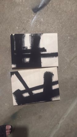 Abstract Black and White Canvas Paintings Set of 2