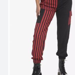 Hot Topic Black Red Striped Split Cargo Joggers Pants -SM