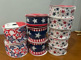 Patriotic Wired Ribbon Bundle – 10 Rolls Red White & Blue
