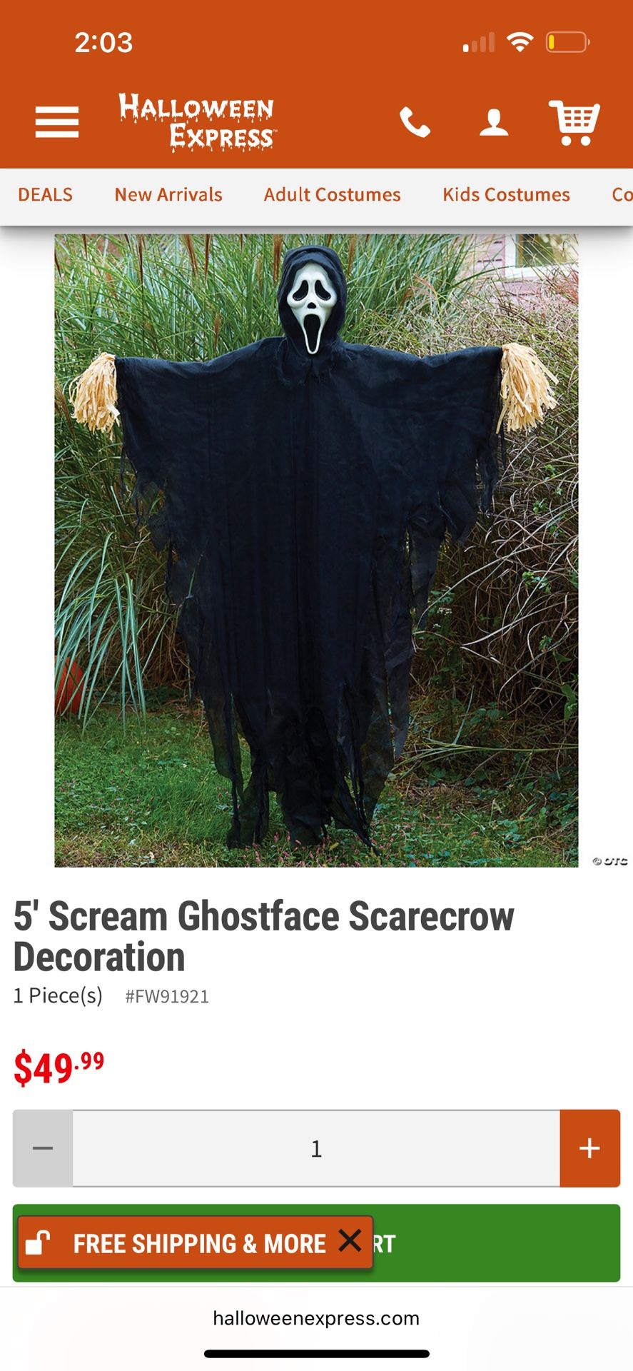 Ghost Face Scarecrow (factory Sealed)