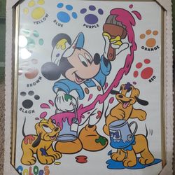 1995 Disney Mickey And Pluto Pups Paint Color Poster In Frame New In Original Box