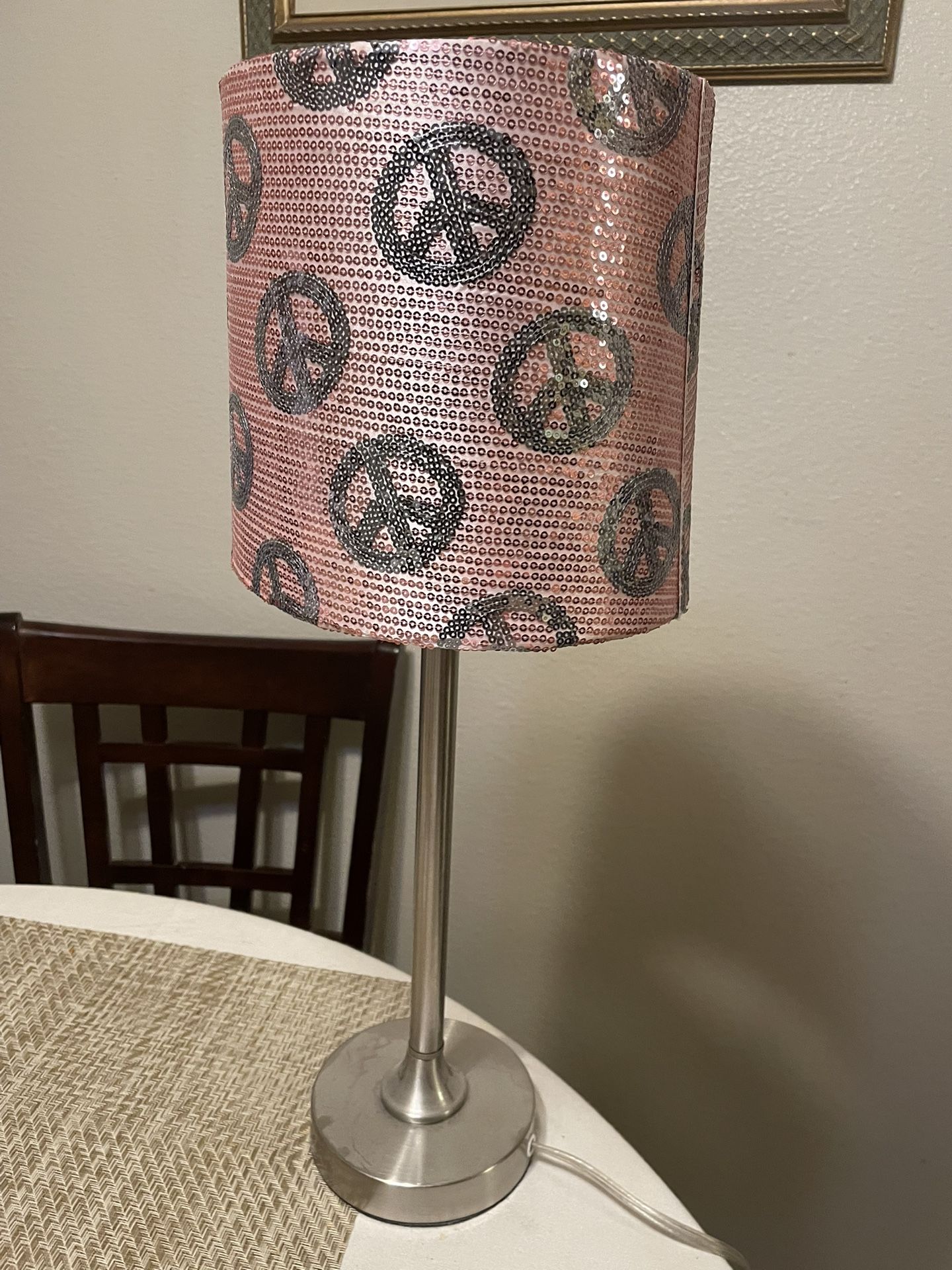 Pink Peace Signs Sequins Table Lamp