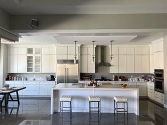 White leather & chrome counter stools (3)