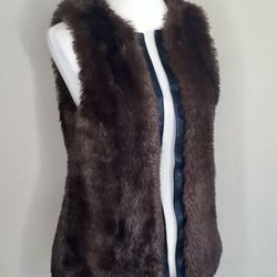 Sanctuary Women’s Faux Fur Brown Vest Vegan Leather Trim Size XS