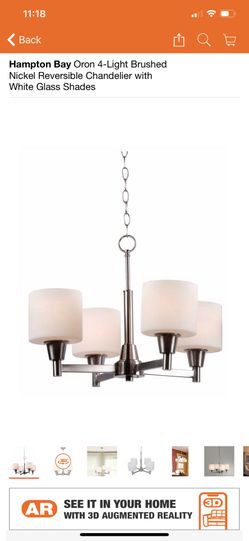 Hampton Bay Oron 4-Light Brushed Nickel Reversible Chandelier with White Glass Shades