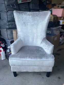 Silver Velvet Wingback Accent Chair