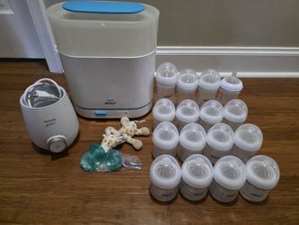Avent Naturals Bottle Lot With 16 Bottles, Pacifiers, Sterilizer And  Bottle Warmer 