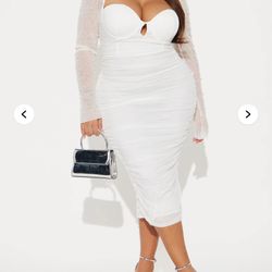 Fashionnova White Beaded Midi Dress Size XL