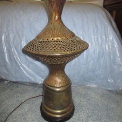 Vintage brass lamp. Beautiful lamp with great detail. Large Off white shade in good condition