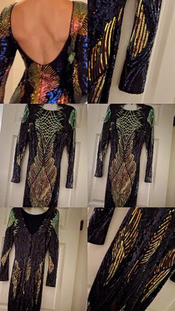 Long Sleeve Sequin Evening Midi Dress