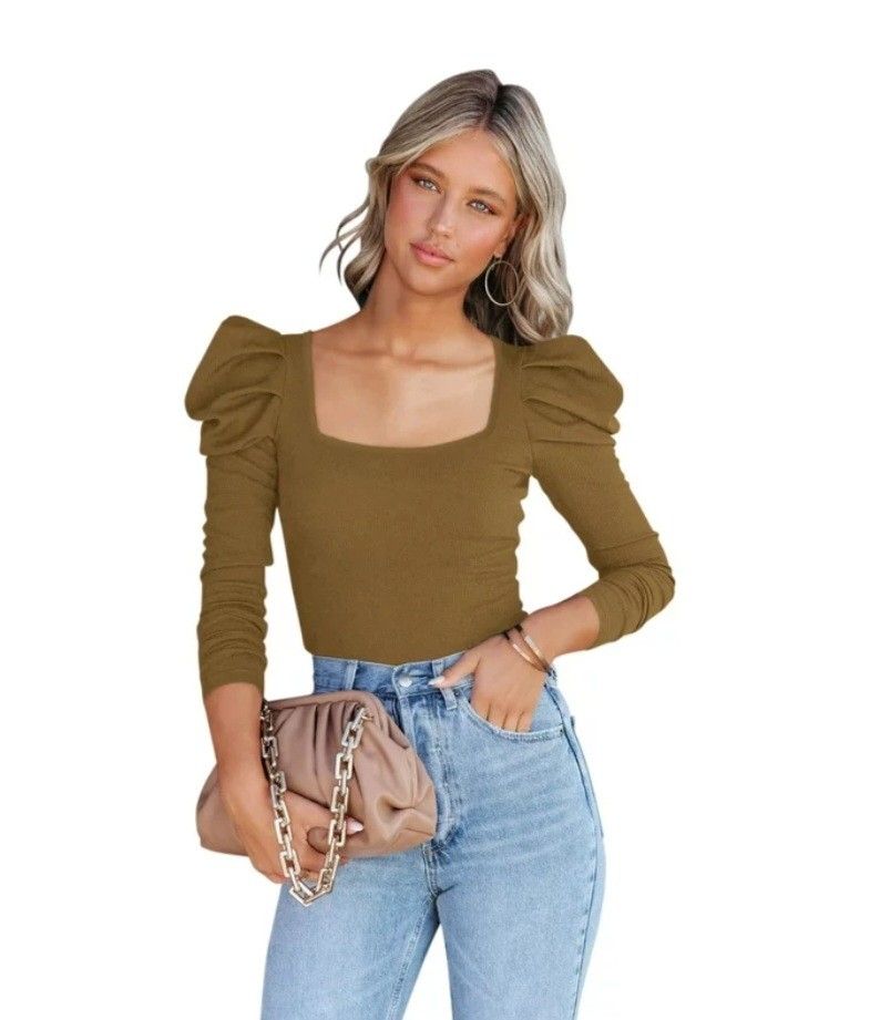 REORIA Womens Puff Long Sleeve Bodysuit