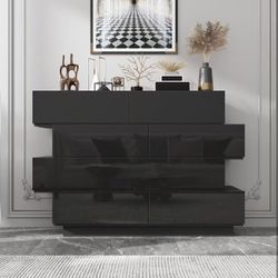 🆕 Black High-Gloss 8-Drawer Dresser