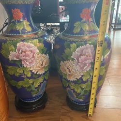 One Pair Of cloisonne Vases With Bases, Decorative, Age-old