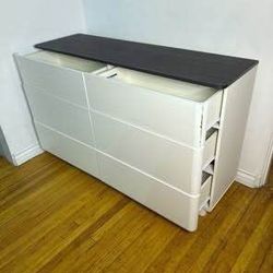 New Distressed White Black Modern 6 Drawer Dresser Chest of Drawers,