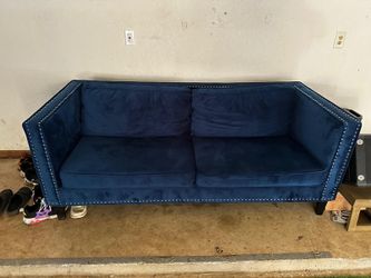 Navy Blue Velvet Loveseat with Nailhead Trim