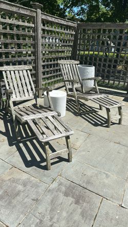 Teak outdoor steamer lounge chairs