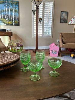 Green Hobnail Glass Stemware Set of 4