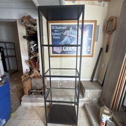 VITTSJÖ Shelf unit, black-brown/glass, 20 1/8x68 7/8 "