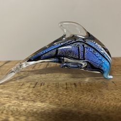 Black & Blue Dolphin Glass Art Figurine Paperweight Decoration