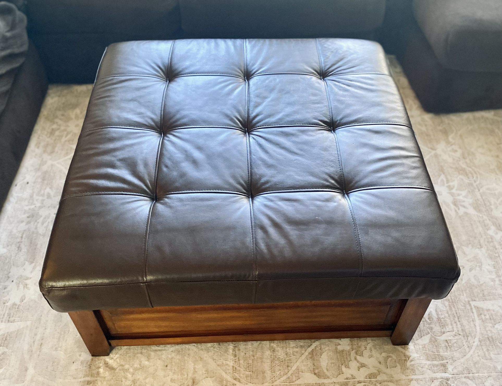 Large Square Genuine Leather Ottoman