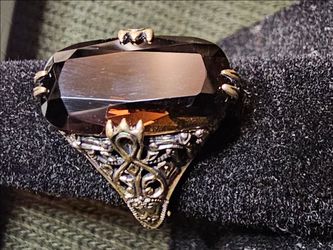 Signed "CNA 925" Sterling Silver Smoky Quartz Filigree Ring,  Size 6 1/2