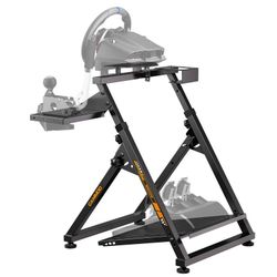 Foldable High Compatible Sim Racing Wheel Stand Simulator Fits Handbrake,Height Adjustable,Cup Holder,29 Holes Wheel Panel & 26 Holes Shifter Panel