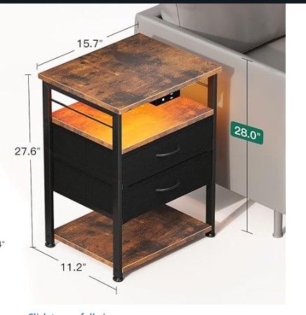AODK Night Stand with Charging Station, End Table for Bedroom Tall Nightstand with Drawers, Small Nightstand for Bedroom, 4 Tier Storage Bedside Table