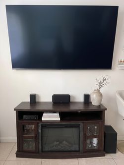 Electric Fireplace TV stand, rústic wood