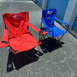$25 for both Two Foldable Red Blue Camping Outdoor Sporting event Chairs with Travel Bags! Excellent condition!