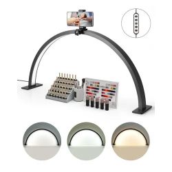 VEVOR Nail Desk Light, 30 W Half Moon Desk Lamp with Phone Holder, Adjustable Brightness and Color Temperature, Arched LED Table Light for Nail Tech,