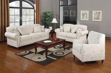 3PC LIVINGROOM SET: SOFA LOVE SEAT AND CHAIR--WHITE
