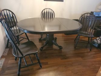 Solid Oak Black Table And Chairs