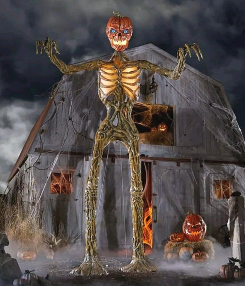 12 Foot Skeleton Inferno Pumpkin Skeleton W Life Eyes LCD