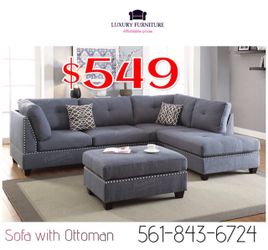 New blue grey linen sofa sectional with studs