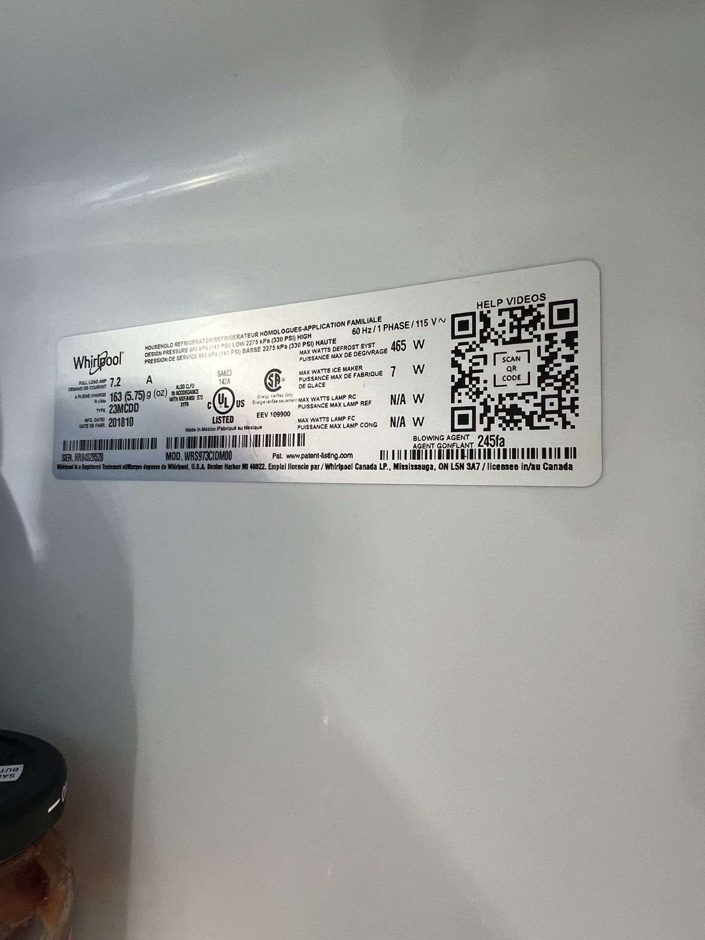 Whirlpool Refrigerator WRS973CIDM00