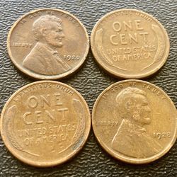 4 Antique 1920s Wheat Cents US Coins Pennies Penny