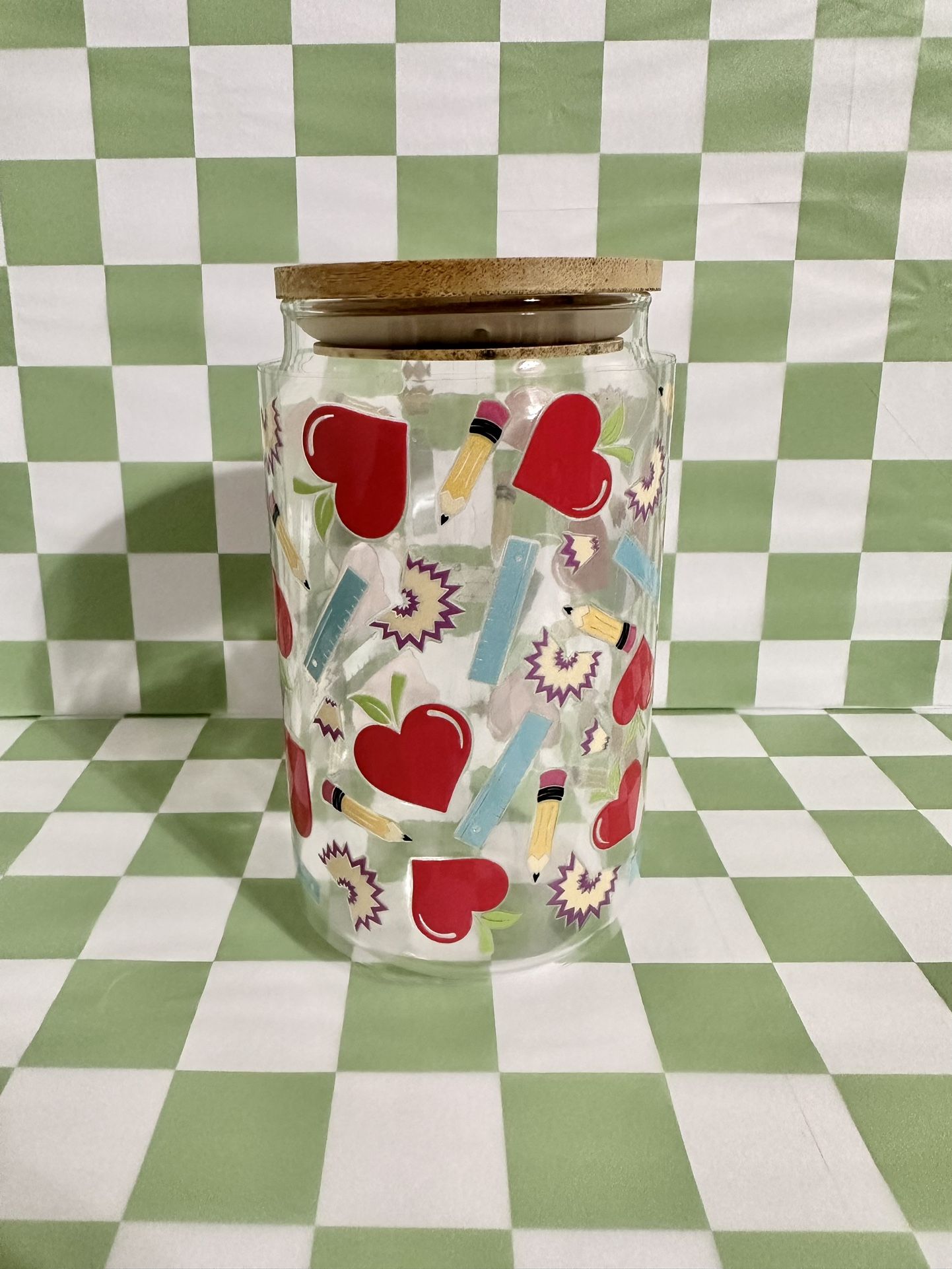 Teacher Appreciation Libbey Glass Cup, With Glass Straw, & Bamboo Lid