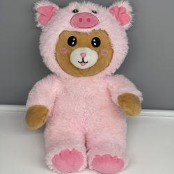 Pig hooded teddy bear plush stuffed animal pig 11" soft pink fur.